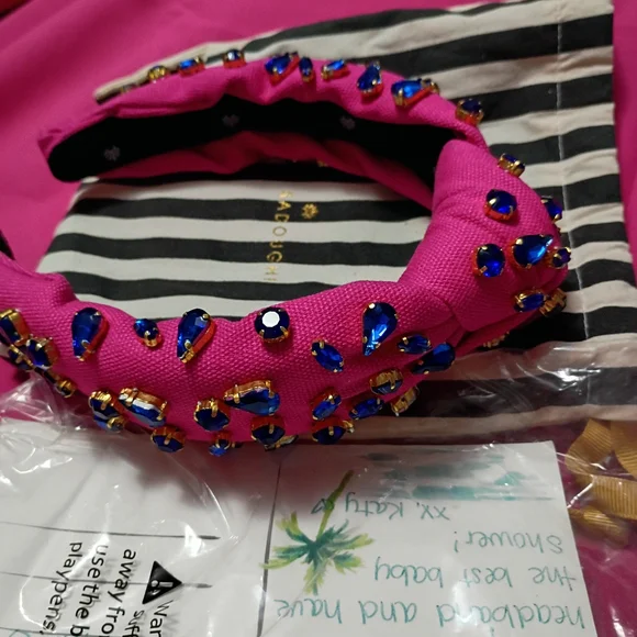 Lele Sadoughi Pink Headband with Blue Embellishments - Picture 4 of 4